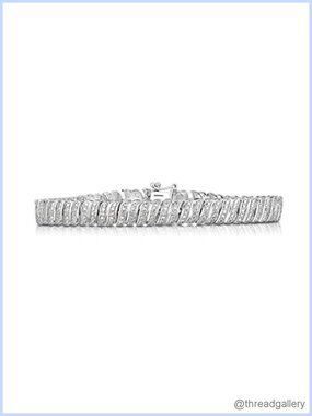 1/4 Cttw Natural Diamond S Link Tennis Bracelet Rhodium Plated Sterling Silver